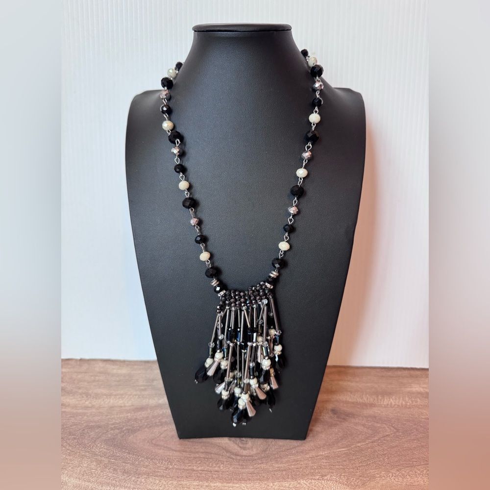 Art Deco Flapper Necklace Glass Beads Facted Bib Statement Classic Chunky